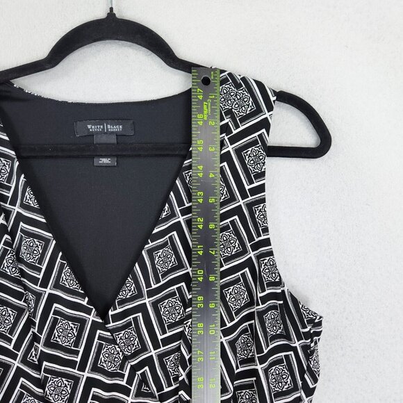 WHBM Dress Womens 6 Black White Geometric Print Sleeveless Casual V Neck - Picture 6 of 11
